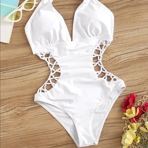 Shein 1 piece cutout white bathing suit large